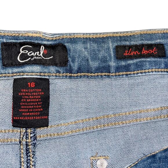 Earl Jeans Slim Fit Low Rise Boot Cut Flare Size 16 Denim Embroidered Pocket Y2K - Picture 3 of 4